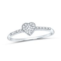 10kt White Gold Womens Round Diamond Slender Dainty Heart Ring 1/12 Cttw