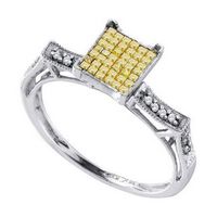 14kt White Gold Womens Princess Yellow Color Enhanced Diamond Fashion Ring 1/3 Cttw