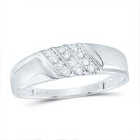 10kt White Gold Mens Round Channel-set Diamond Diagonal Triple Row Wedding Band 1/8 Cttw