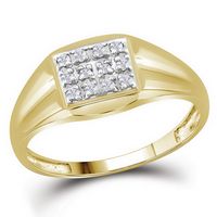 10kt Yellow Gold Mens Round Diamond Square Cluster Ring 1/8 Cttw