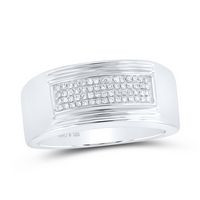 Sterling Silver Mens Round Diamond Rectangle Cluster Band Ring 1/6 Cttw