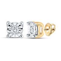 10kt Yellow Gold Womens Round Diamond Solitaire Illusion Earrings 1/20 Cttw