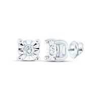 10kt White Gold Womens Round Diamond Solitaire Illusion Earrings 1/20 Cttw