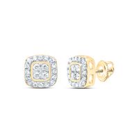 10kt Yellow Gold Womens Round Diamond Square Cluster Stud Earrings 1/5 Cttw