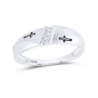 10kt White Gold Mens Round Diamond Single Row Cross Wedding Band 1/20 Cttw