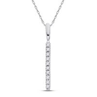 14kt White Gold Womens Round Diamond Bar Pendant 1/20 Cttw