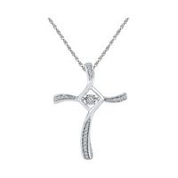 10kt White Gold Womens Round Diamond Moving Twinkle Cross Faith Pendant 1/8 Cttw