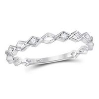 10kt White Gold Womens Round Diamond Alternating Link Stackable Band Ring 1/20 Cttw