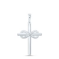 10kt White Gold Womens Round Diamond Cross Infinity Pendant 1/20 Cttw