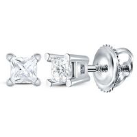 14kt White Gold Unisex Princess Diamond Solitaire Stud Earrings 1/6 Cttw