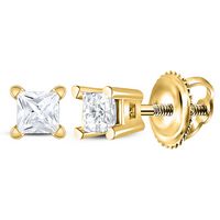 14kt Yellow Gold Unisex Princess Diamond Solitaire Stud Earrings 1/6 Cttw