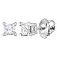 14kt White Gold Unisex Princess Diamond Solitaire Stud Earrings 1/6 Cttw