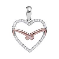 10kt White Rose-tone Gold Womens Round Diamond Heart Outline Pendant 1/6 Cttw