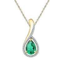 10kt Yellow Gold Womens Pear Lab-Created Emerald Solitaire Diamond Pendant 2.00 Cttw