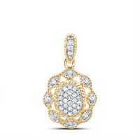 10kt Yellow Gold Womens Round Diamond Oval Cluster Pendant 1/10 Cttw