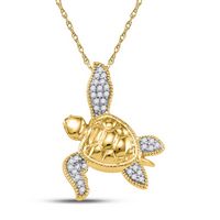 10k Yellow Gold Diamond Womens Sea Turtle Tortoise Animal Shell Pendant 1/10 Cttw