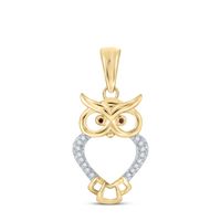 10kt Yellow Gold Womens Round Red Color Enhanced Diamond Owl Bird Animal Pendant 1/20 Cttw