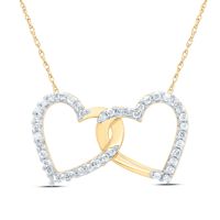 10kt Yellow Gold Womens Round Diamond Double Linked Heart Pendant 1/6 Cttw