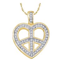 10kt Yellow Gold Womens Round Diamond Heart Peace Sign Pendant 1/6 Cttw