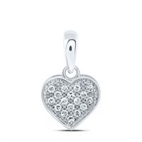10kt White Gold Womens Round Diamond Simple Heart Cluster Pendant 1/20 Cttw