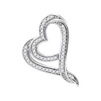 10kt White Gold Womens Round Diamond Heart Pendant 1/8 Cttw