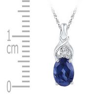 10kt White Gold Womens Oval Lab-Created Blue Sapphire Solitaire Diamond Pendant 7/8 Cttw