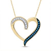 10kt Yellow Gold Womens Color Enhanced Blue Diamond Heart Fashion Pendant 1/5 Cttw