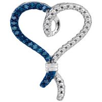 10kt White Gold Womens Round Blue Color Enhanced Diamond Bound Heart Pendant 1/8 Cttw