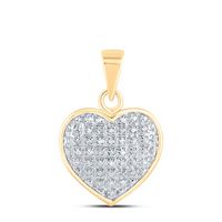 10kt Yellow Gold Womens Round Diamond Heart Cluster Pendant 1/10 Cttw