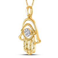 10kt Yellow Gold Womens Round Diamond Hamsa Fashion Pendant 1/20 Cttw