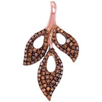 10kt Rose Gold Womens Round Red Color Enhanced Diamond Triple Leaf Cluster Pendant 3/8 Cttw