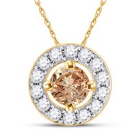10kt Yellow Gold Womens Round Brown Diamond Solitaire Pendant 1/2 Cttw
