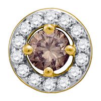 10kt White Gold Womens Round Brown Diamond Solitaire Pendant 1/2 Cttw