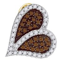 10kt Yellow Gold Womens Round Brown Diamond Sideways Heart Pendant 1/3 Cttw
