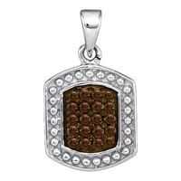 10kt White Gold Womens Round Brown Diamond Cluster Tag Pendant 1/5 Cttw