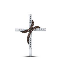 10kt White Gold Womens Round Brown Diamond Cross Beaded Pendant 1/8 Cttw