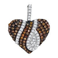 10kt White Gold Womens Round Brown Diamond Heart Pendant 1/3 Cttw