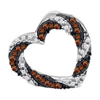 10kt White Gold Womens Round Brown Diamond Heart Outline Pendant 1/6 Cttw