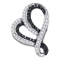 10kt White Gold Womens Round Black Color Enhanced Diamond Heart Pendant 1/5 Cttw