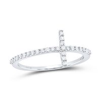 10kt White Gold Womens Round Diamond Cross Band Ring 1/5 Cttw