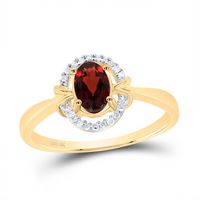 10kt Yellow Gold Womens Oval Lab-Created Garnet Solitaire Ring 5/8 Cttw