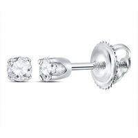 14kt White Gold Girls Infant Round Diamond Solitaire Stud Earrings 1/12 Cttw