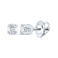 14kt White Gold Girls Infant Round Diamond Solitaire Stud Earrings 1/10 Cttw