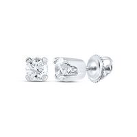 14kt White Gold Girls Infant Round Diamond Solitaire Stud Earrings 1/12 Cttw