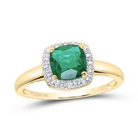 10kt Yellow Gold Womens Princess Lab-Created Emerald Solitaire Diamond Ring 1-3/4 Cttw