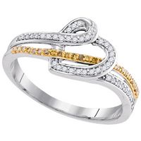 10kt White Gold Womens Round Yellow Color Enhanced Diamond Heart Ring 1/5 Cttw
