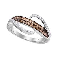 10kt White Gold Womens Round Brown Diamond Band Ring 1/3 Cttw