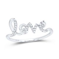 10kt White Gold Womens Round Diamond Love Band Ring 1/12 Cttw