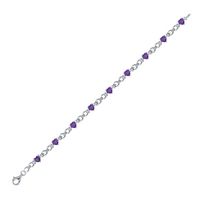Sterling Silver Womens Heart Lab-Created Amethyst Heart Bracelet 5-1/2 Cttw