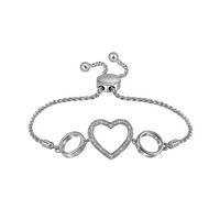 Sterling Silver Womens Round Diamond Heart Bolo Bracelet 1/20 Cttw